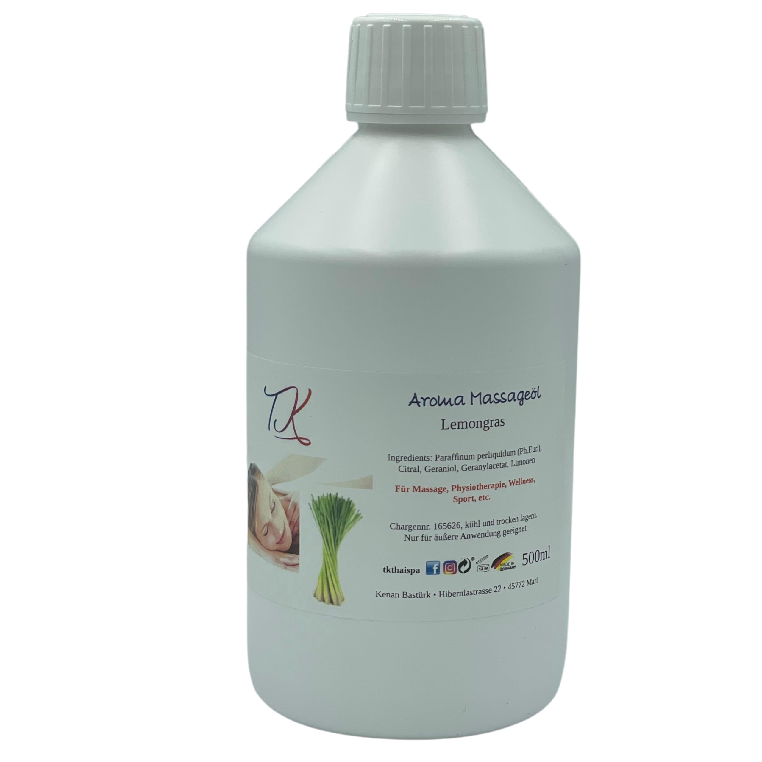 Juego de 10 aceites aromáticos para masajes, fisioterapia, bienestar, deportes, etc. (2 x 500 ml) en calidad farmacéutica (1000 ml, hierba de limón y rosa)