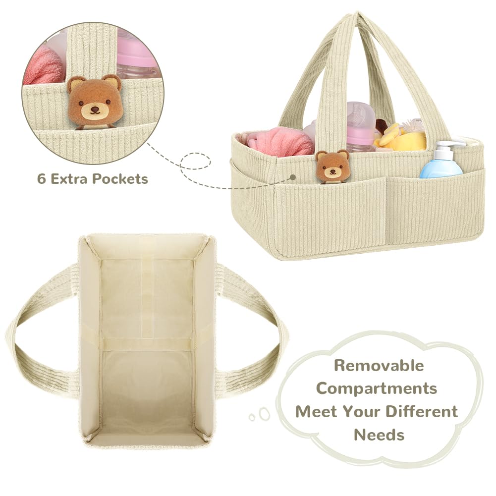 HAGOT Nappy Caddy, Baby Diaper Caddy Organizer, Foldable Bag Organizer with Compartments for Mum to Be (Cream) - Image 3