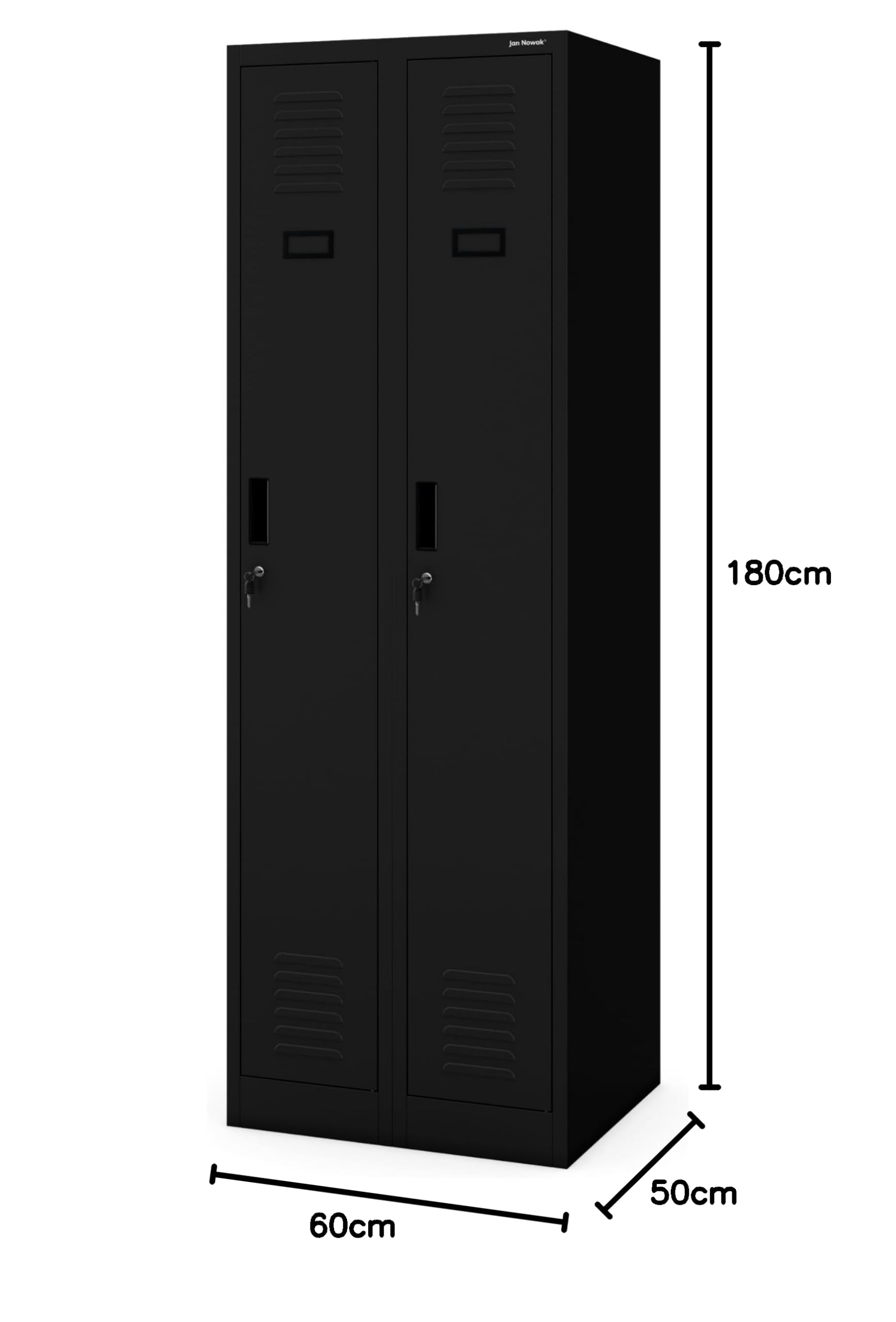 Jan Nowak Armoire Vestiaire Metallique 2B1AS Casier en Métal 2 Compartiments cloison Revêtement en Poudre 180 cm x 60 cm x 50 cm Noir