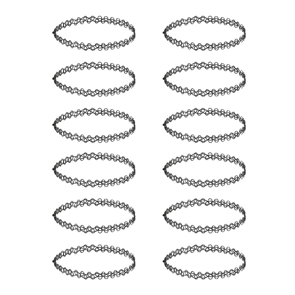 LICQIC 90s Choker Necklace Kit, 12Pcs Tattoo Choker Necklace, Elastic Stretchable Neon Chokers, Gothic Tattoo Choker Chain Jewelry for Women Girls, Black