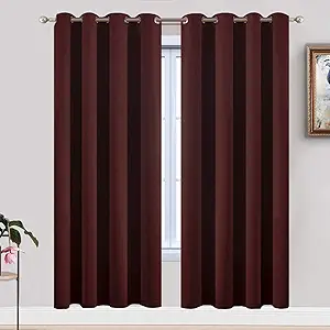 Yakamok Treatment Blackout Thermal Insulated Room Darkening Solid Grommet Curtains/Drapes for Bedroom,Bonus 2 Tie Backs Included (Burgundy Red,52x72-inch, 2 Panels)