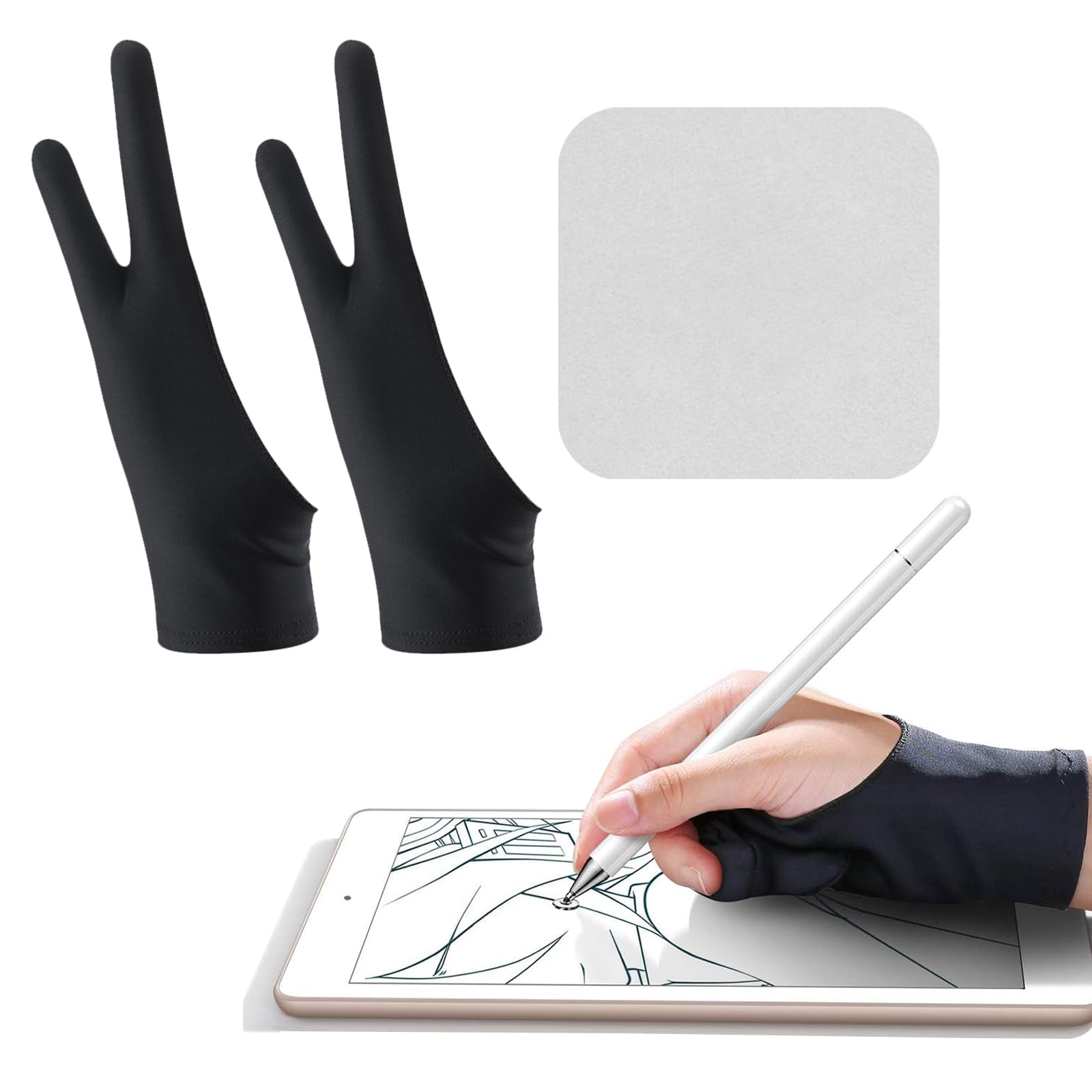 4 Guanti Da Disegno Per Tablet Grafico - Antiscivolo E Traspiranti Per Artisti Digitali (Nero)