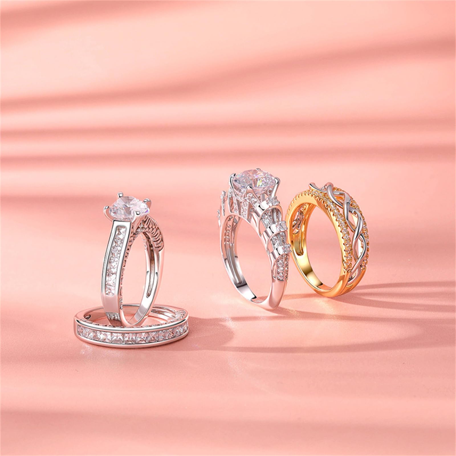 Jeulia Damen Ring aus Sterlingsilber einzigartiger runder Schliff Jubiläums Versprechensbandringe mit seitlichen Steinen für Verlobung Jahrestag Weihnachten