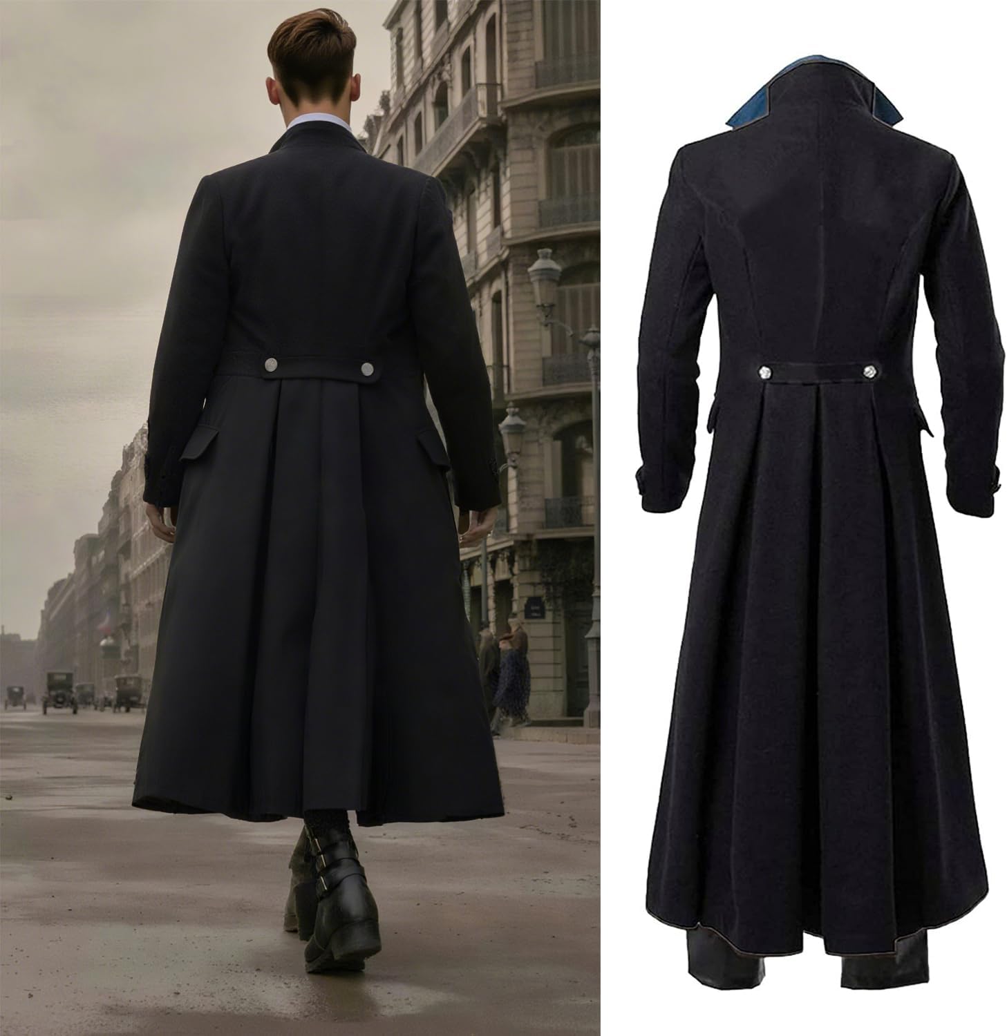 BITSEACOCO Retro Gothic Medieval Jacket Men's Halloween Steampunk Tailcoat Fantasy LARP Cosplay Costumes Trench Coat Outwear