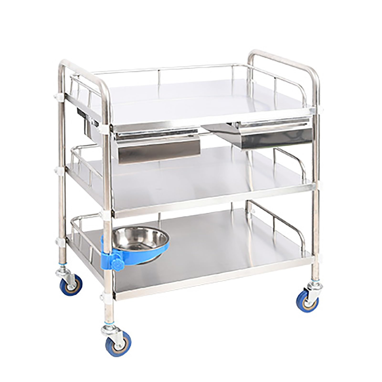 Mesa de trabajo móvil de acero inoxidable con ruedas, carrito de acero inoxidable con dos cajones, carrito móvil para laboratorio clínico, para laboratorio, hospital, consultorio dental, salón de be