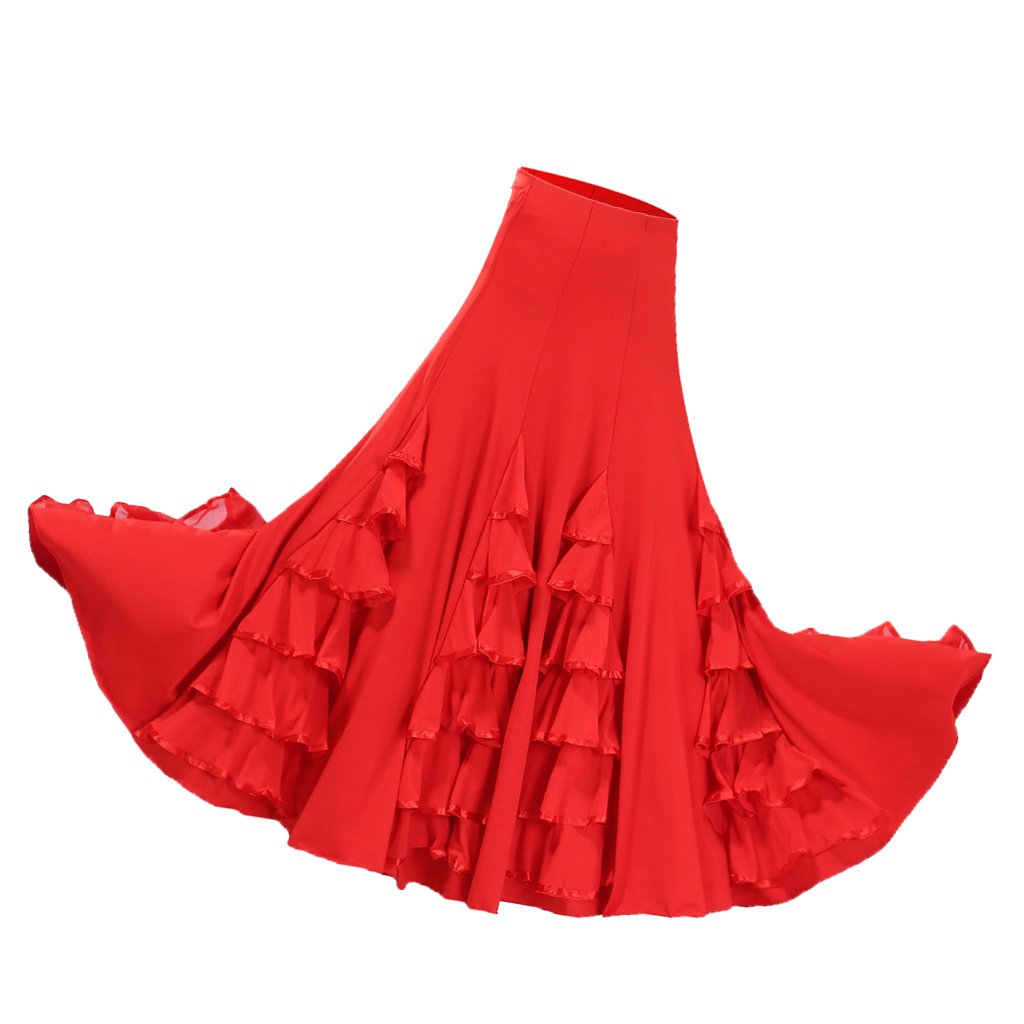 Sharplace Women's Flamenco Ballroom Waltz Dance Long Swing Skirt Latin Dance Dress Costume Stage Performance Skirts - Red1