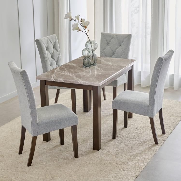 Image of Home Centre Harmony Sia Solid Wood Faux Marble Top 4-Seater Dining Table - Grey