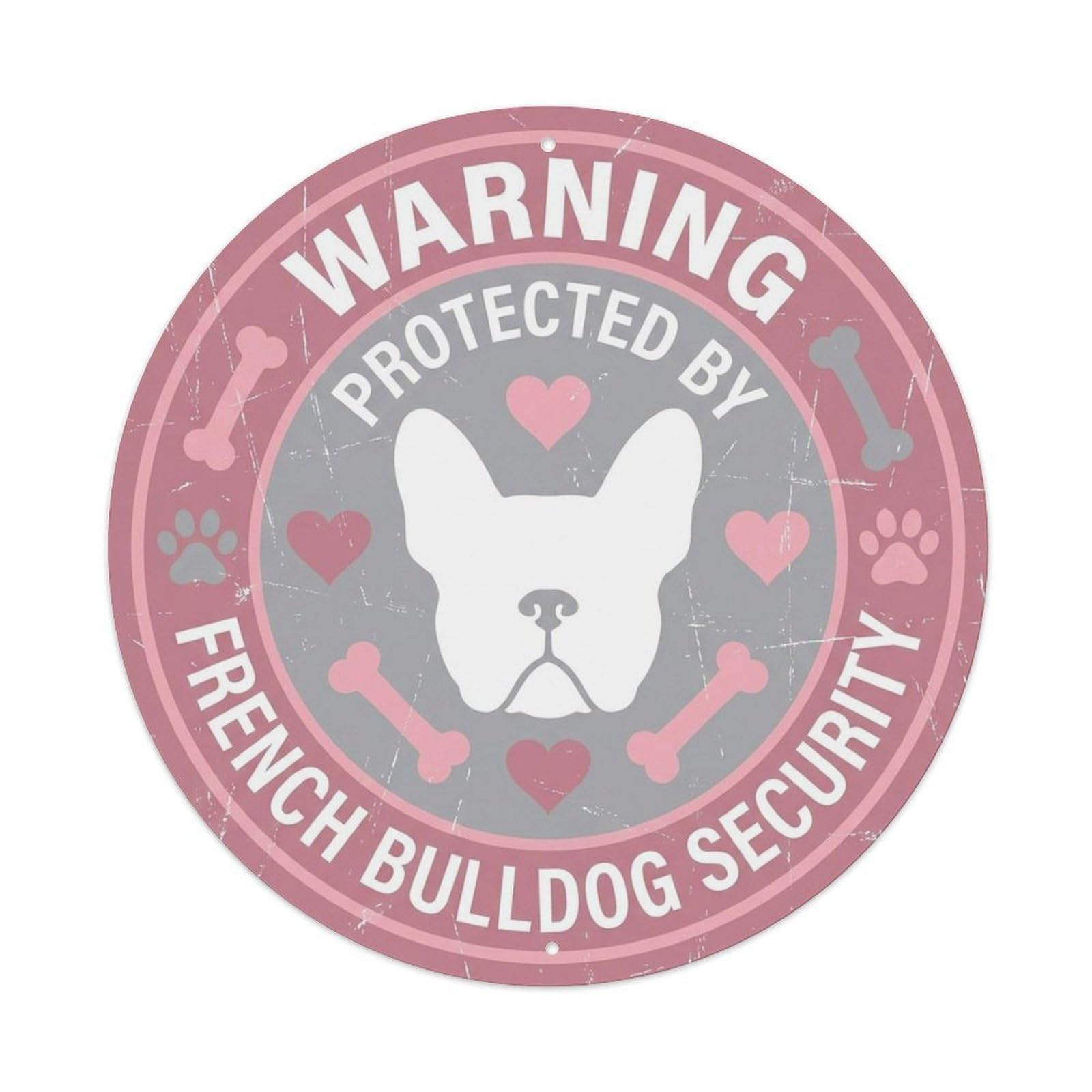 French Bulldog Security Warning Pink Grey Metal Tin Sign