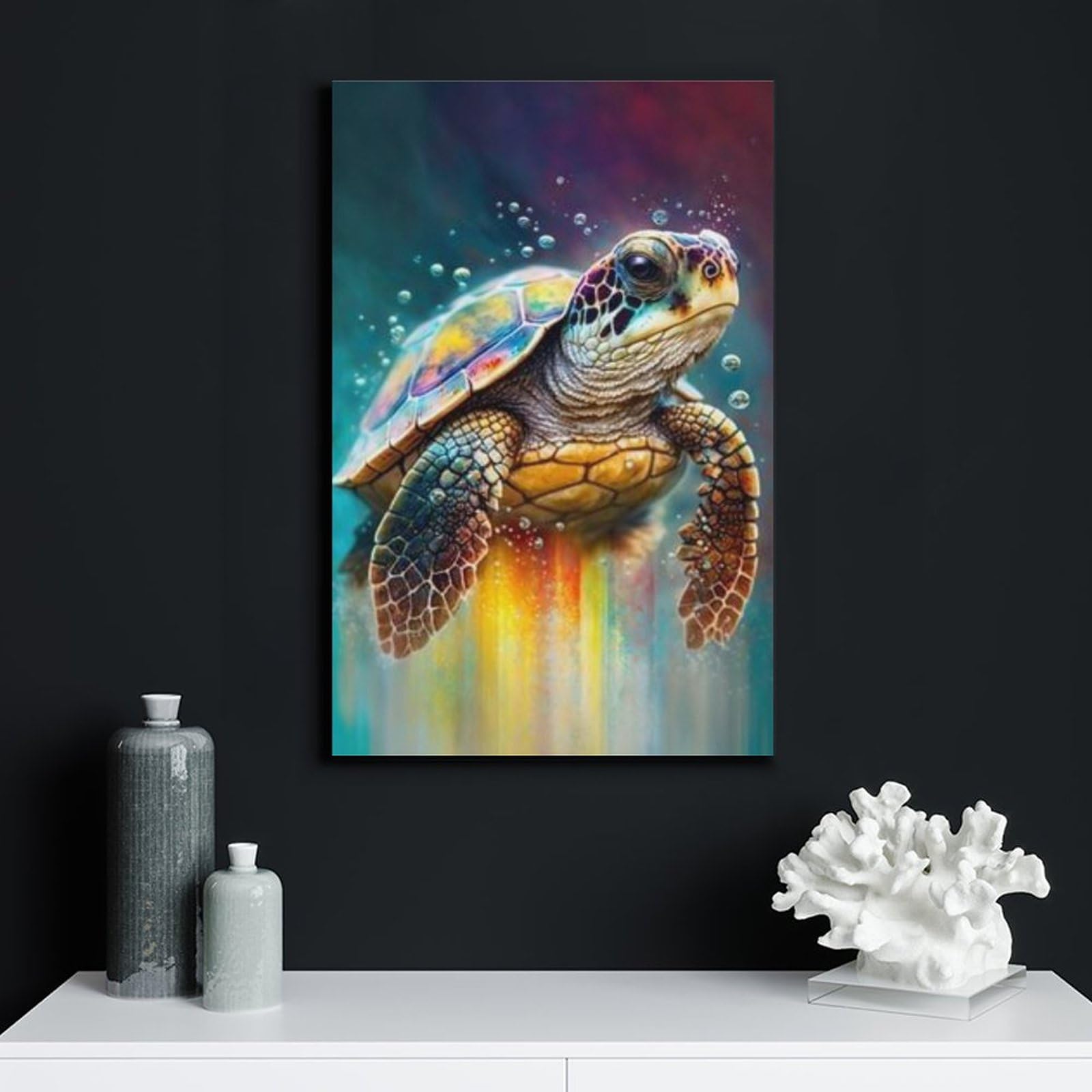 Amazon.co.jp: 絵画 色のついたウミガメインテリア 絵画 海洋油絵 超