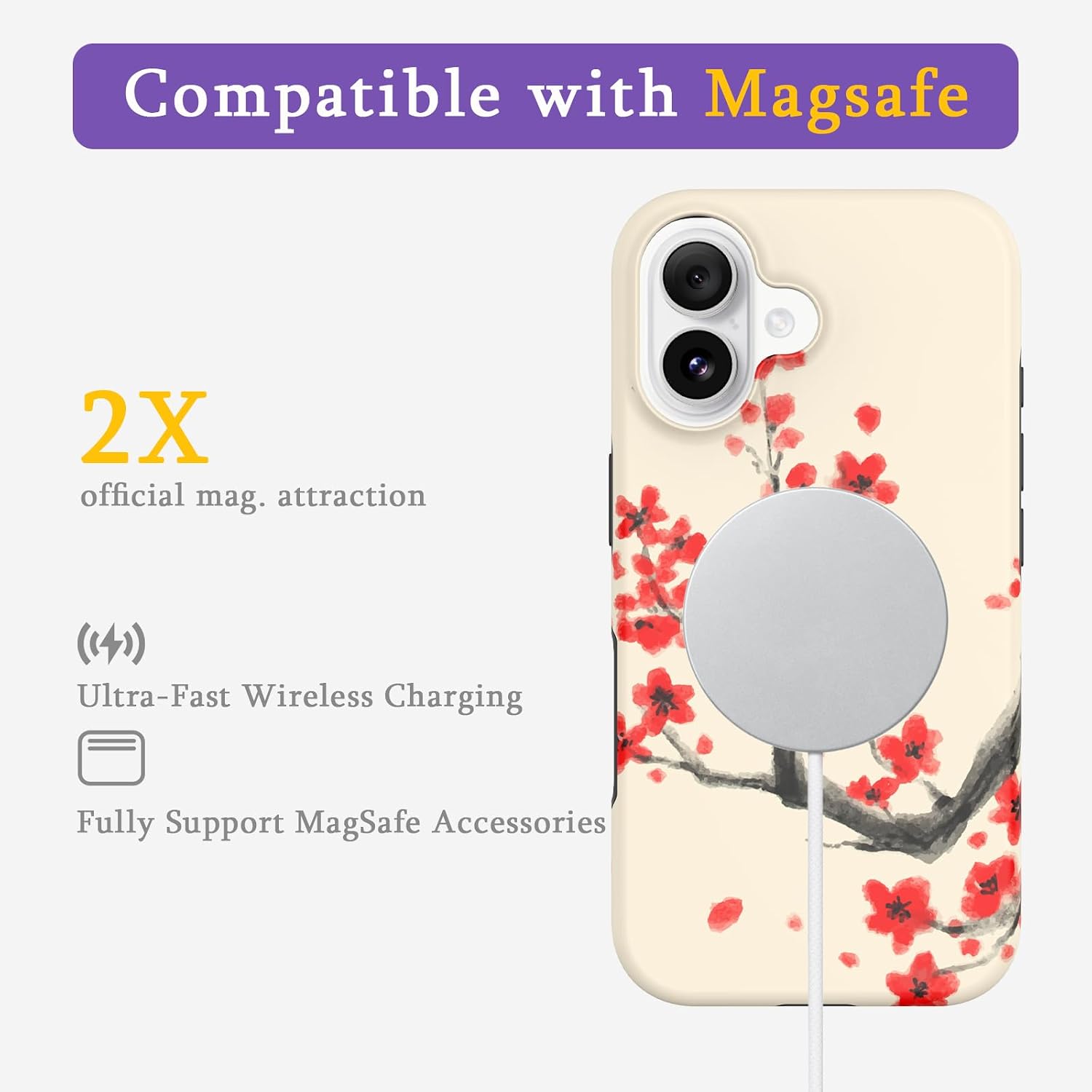 Magnetic for iPhone 16 Case,Ink-Wash Cherry Blossom Art thumbnail