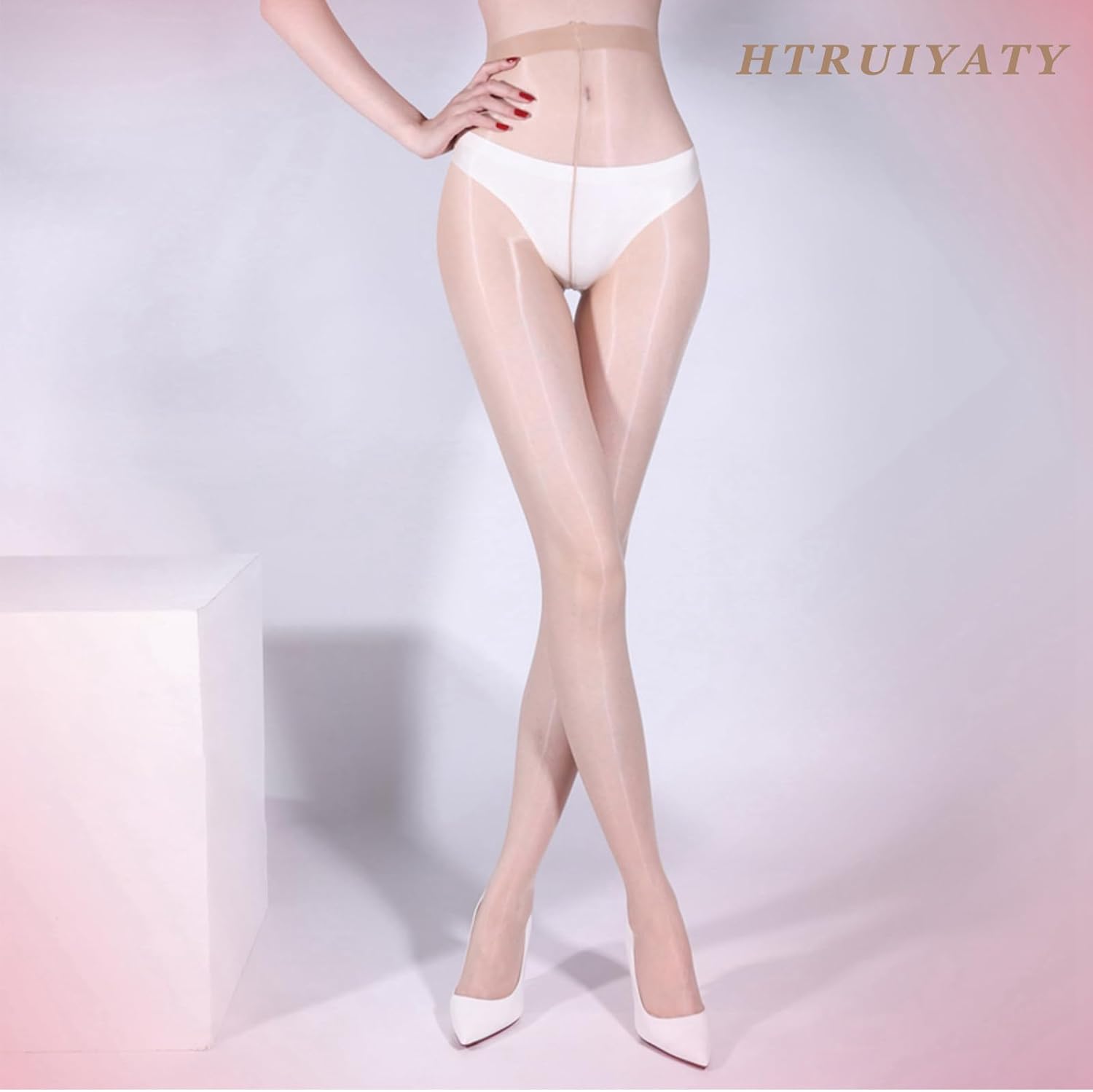 HTRUIYA Shiny Pantyhose for Women Oil Shiny Sheer Tights Silk Stockings High Waist Control Top Pantyhose