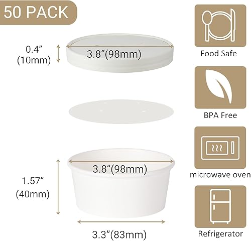 Miniatura 14 de Juego de 50 tazas desechables de helado blanco de 6 onzas con tapas, tazas medianas para bebidas calientes y frías, vasos de papel, recipiente