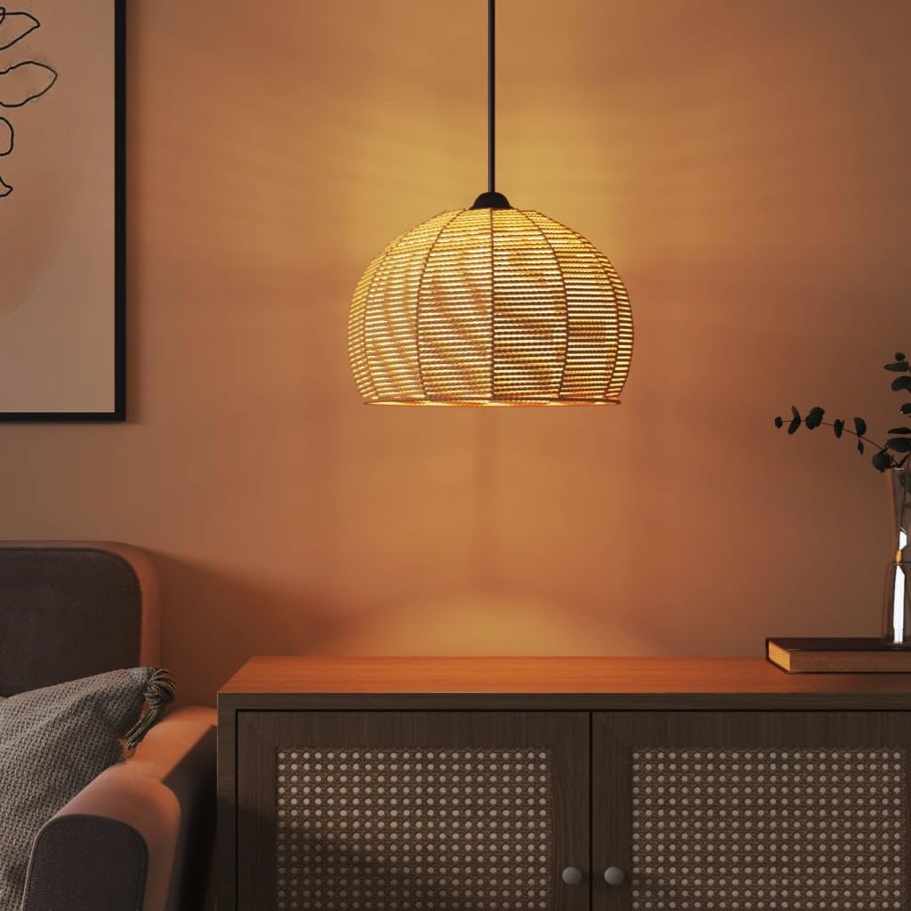 Pantalla de lámpara de 36 x 26 cm de diámetro para lámpara colgante, lámpara colgante de repuesto de hierro y cuerda de papel, casquillo E27, diseño bohemio para salón, dormitorio, comedor