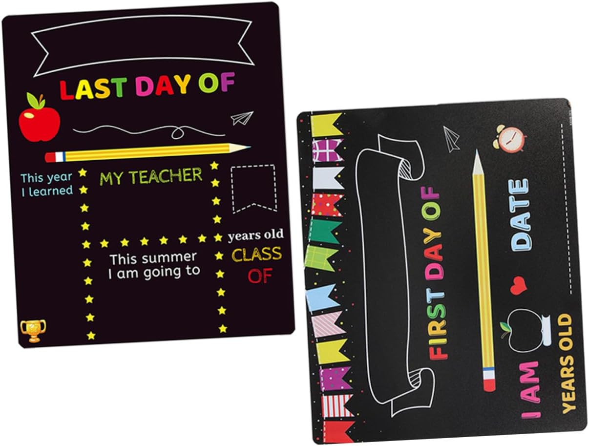 Outanaya 2pcs 's Chalkboard Writing Board Set for Kindergarten and Elementary School PVC Erasable School Sign with Message Board and Classroom Decor