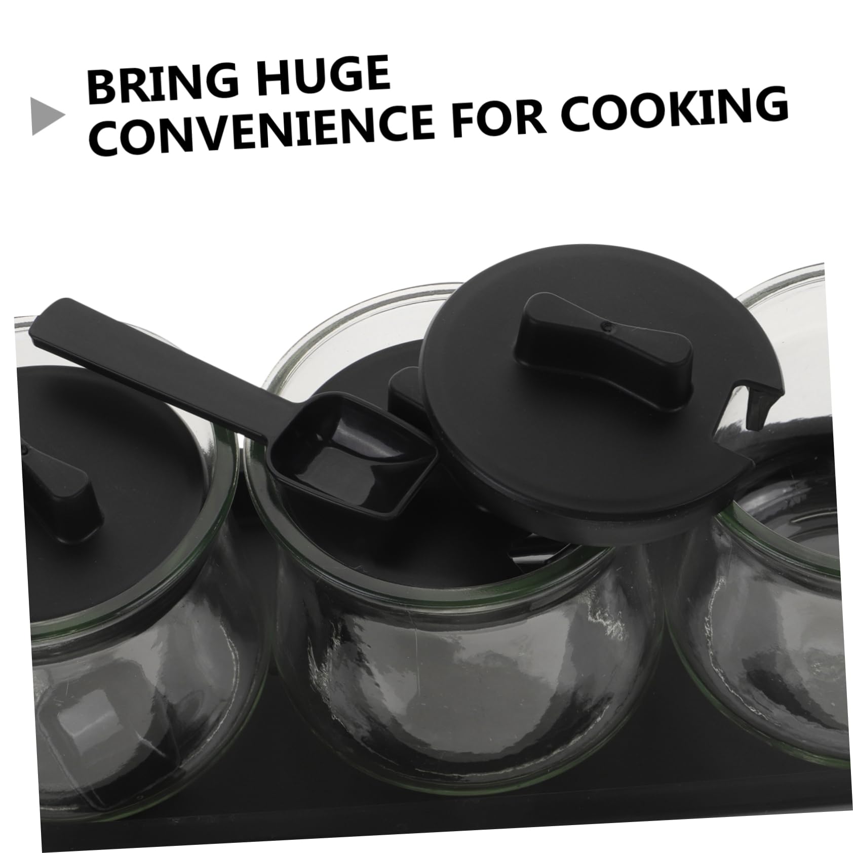 Hemobllo Barattoli Porta Spezie e Vassoio in Vetro Soda Set di 3 con Coperchio Cucchiai Dosatori Design Trasparente Facile da Pulire per Cucina