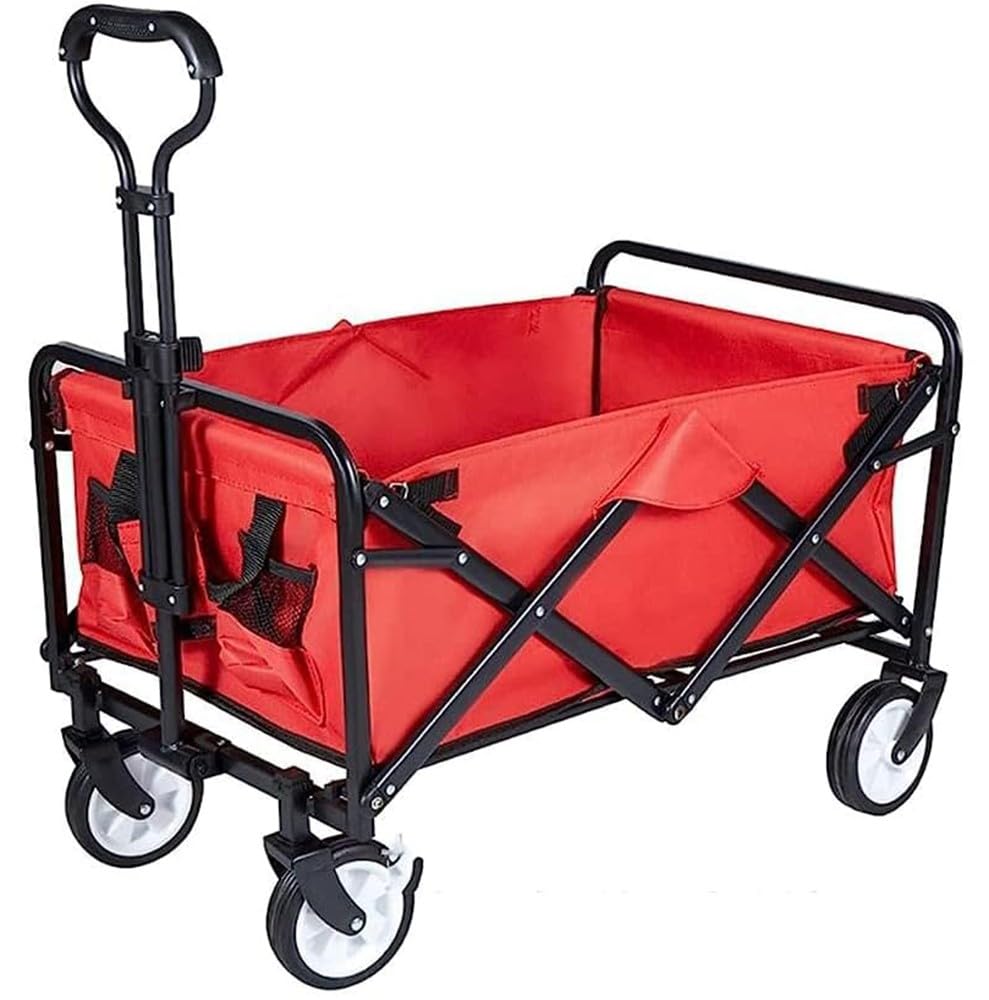 Folding Wagon, Folding Wagon Trolley Collapsible Camping Cart All Terrain Outdoor 80kg Capacity(A)