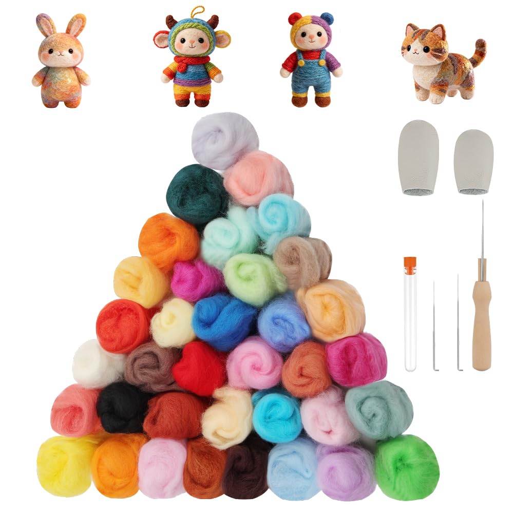 Ainiv Needle Felting Kit, 36 Colors Needle Felting Wool