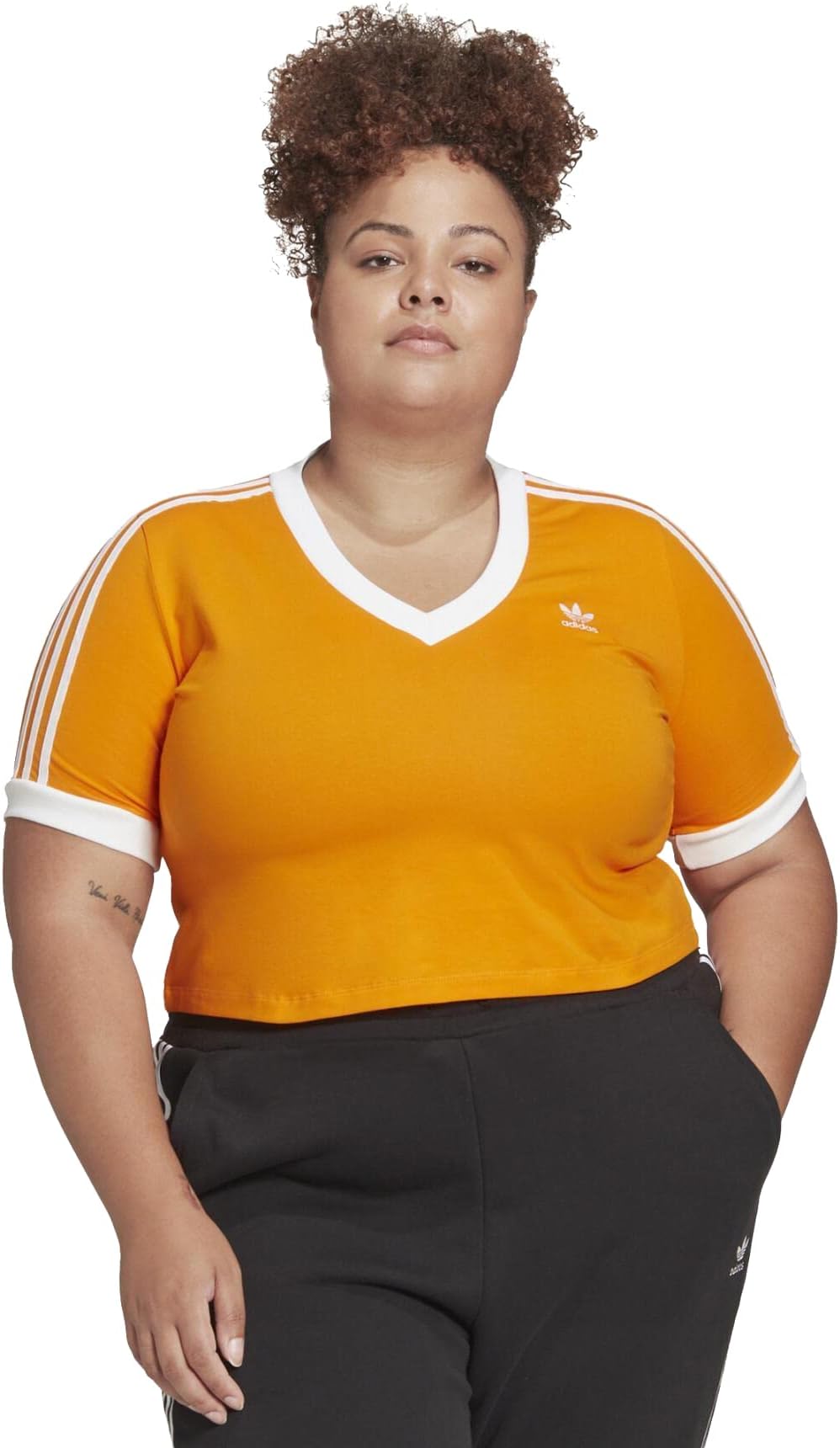 orange adidas crop top and shorts