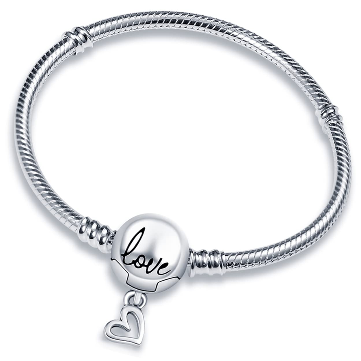 Charm Bracelet For charms, 925 Sterling Silver Basic heart clasp Iconic Snake Chain Bracelet Gift for Girls Women-7.1 inch