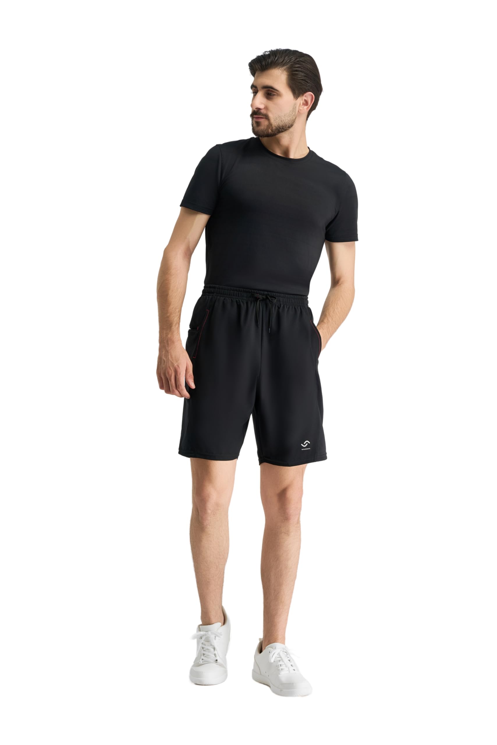 2-in-1 Laufshorts mit Innenhose & Handytasche, Antirutsch Bund, Atmungsaktive Laufhose kurz schwarz