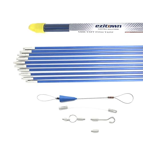Kit de cinta de pescado de fibra de vidrio, extractor de cable conectable, diámetro de 0.197 in, 33 pies, rosca de conector M4, empuje, varillas de