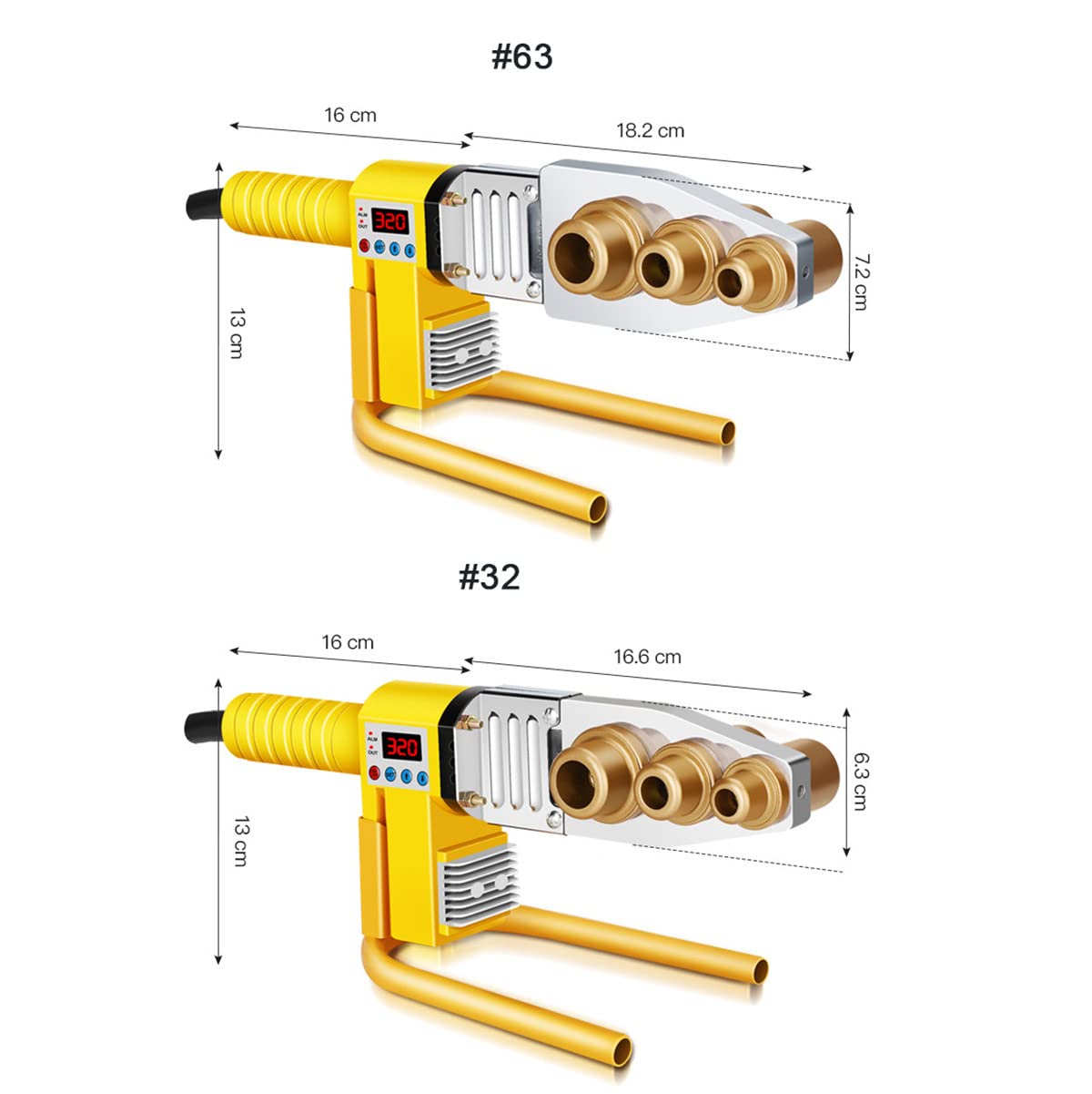 Spawarka do Rur Plastikowych z Żelaznym Kuferkiem, Wyświetlacz Cyfrowy PE/PB/PPR, Zgrzewarka Fuzji Rur 0-320℃ Regulowana + Podwójne Rozpraszanie Ciepła, Linia Anti-Opażeniowa #63