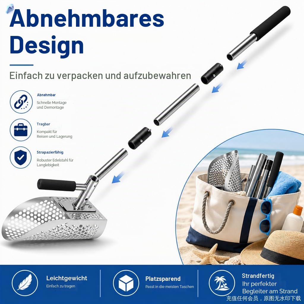 Edelstahl-Strand-Sandschaufel, 55 Zoll Langer Griff abnehmbare Metalldetektor-Schaufel für Sand Sichtung und Schatzsuche, kommt mit Einer kleinen Sandschaufel