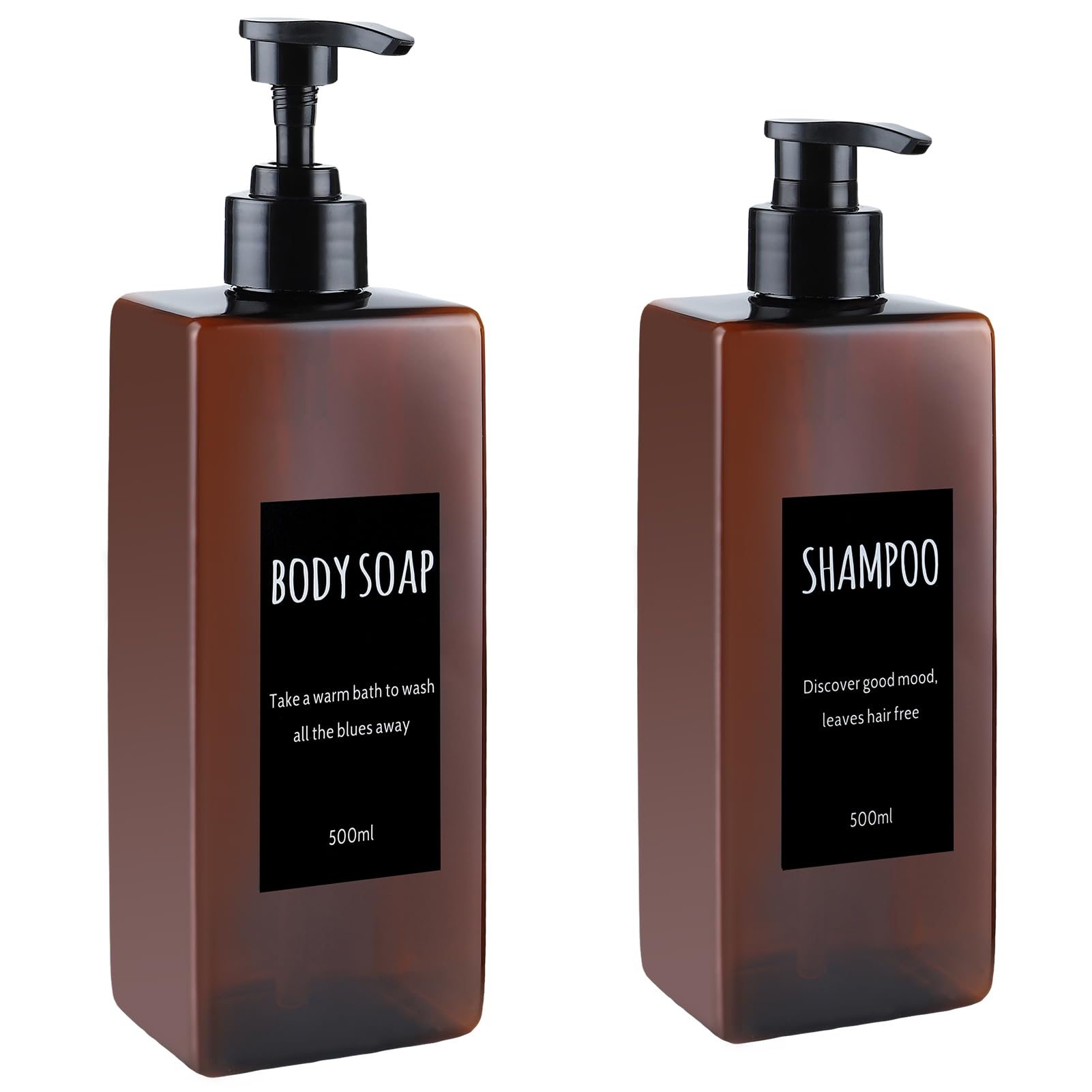 DEROANBOTT Shampoo and Conditioner Dispenser (Set of 2, 16.9oz) Modern Refillable Shampoo Pump Bottles for Shower Soap - Empty Body Wash Dispenser Set