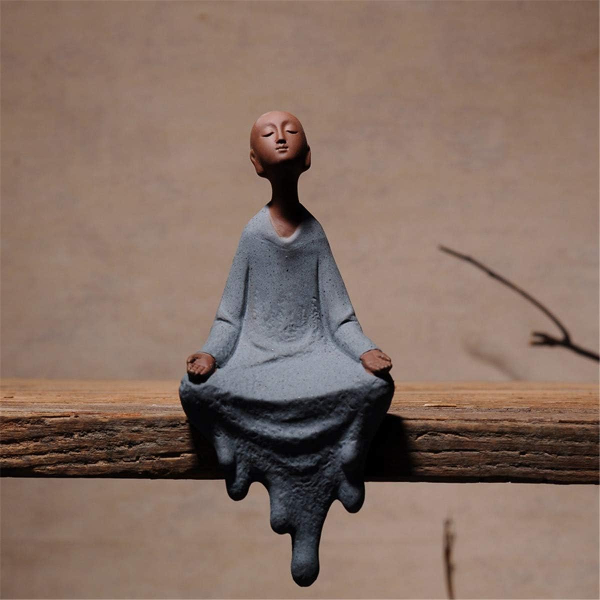 Purple Clay Ceramic Little Monk, Sculpture Praying Hands Sitting Buddha Statue Meditation Monk Figurine Peaceful Little Statue Furniture Handmade Home Deco Ornaments 6.29'' Tall