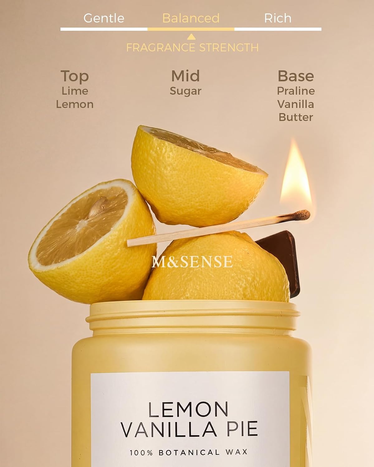 M&SENSE Lemon Vanilla Home Scented Candles, 19.4oz Natural Soy Wax, 110H image 2