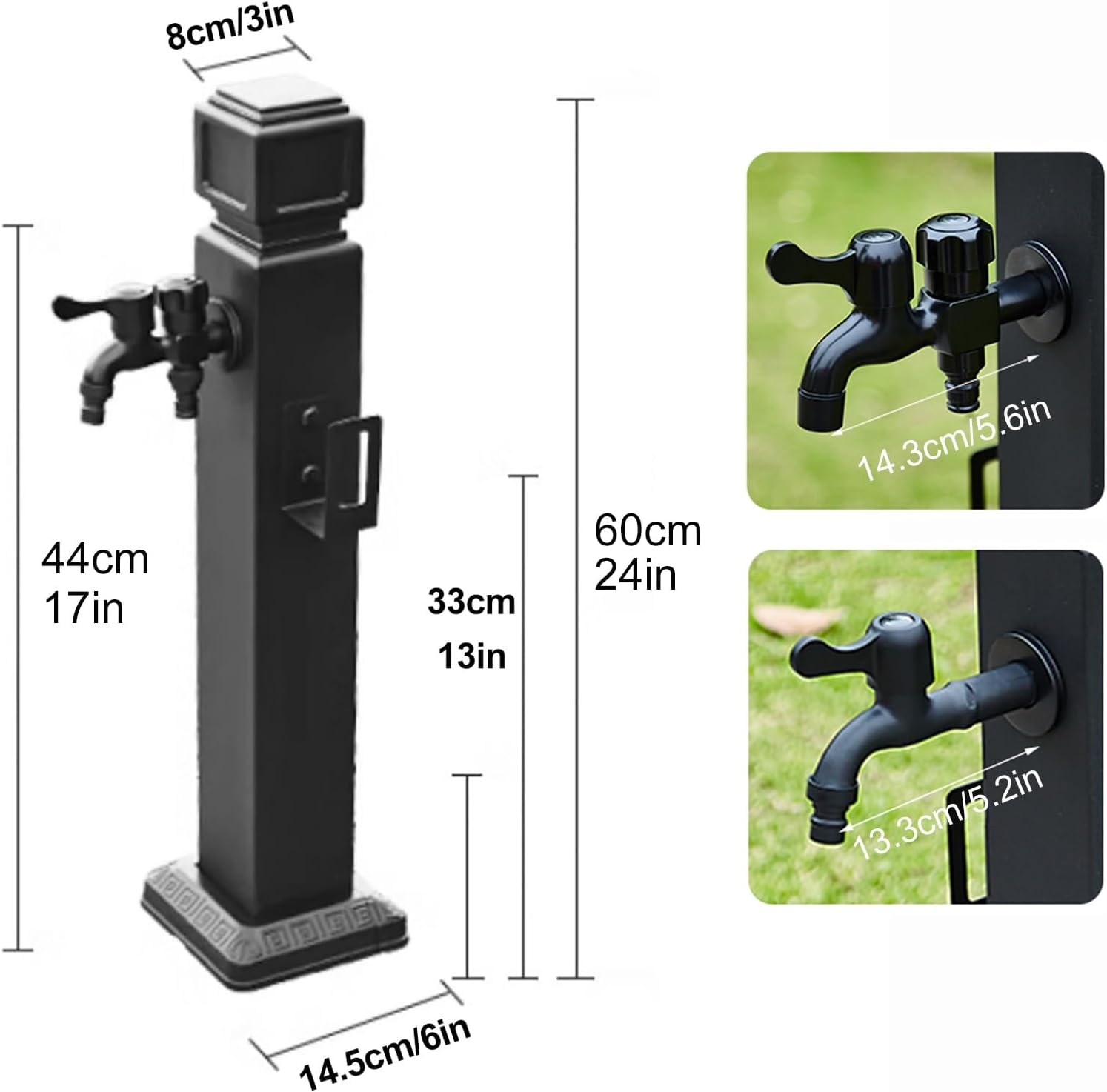 Outdoor Faucet Column with 100cm Spray Gun & Hose Hook - Frost Free Garden Hose Bib, 60cm Vertical Spigot Hydrant for Efficient Watering & Outdoor Use