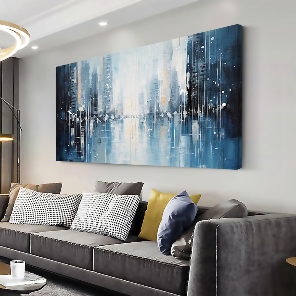 IHHGNB Large Minimalist Abstract Urban Landscape Canvas Wall Art Blue Gray Neutral Muted Tones Picture Canvas Prints Artwork(50x100cm(20x39in)/No frame)