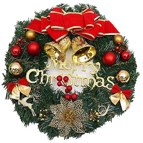 AICHUAN Christmas Decoration Wreath with Bells - 30CM Bow Decorative Wreath