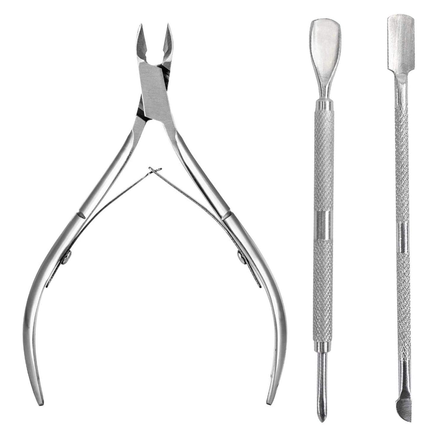 3 Stainless Steel Nail Cuticle Spoon Pusher Remover Cutter Nipper Clipper/Cuticle Nippers Stainless Steel Cuticle Cutters And Remover -Best Nipper Scissors, Nail Care Tool For Manicure And Pedicure