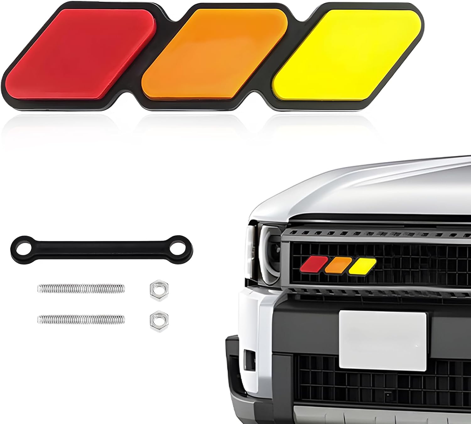 Car Tri-Color Grille Decor Badge, 3-Color Retro Front Grille Emblem Creative Bumper Decal, Universal Classic Emblem Decoration Compatible with 4Runner, Car Accessories (D)