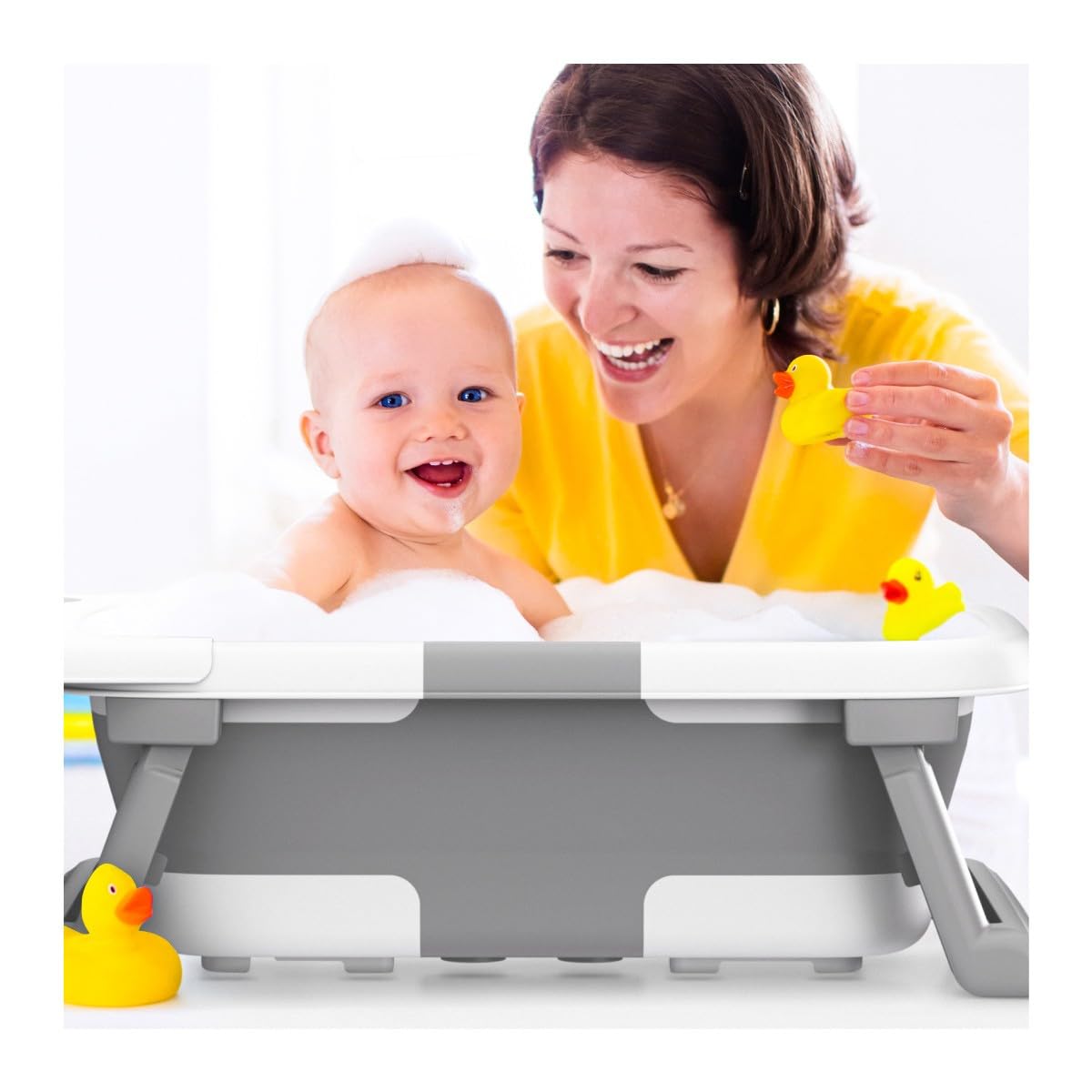 Tulano Bathe 25 składana wanienka dla niemowląt z termometrem LCD | Dla dzieci w wieku 0-36 miesięcy | Antypoślizgowa i oszczędzająca miejsce | Wbudowany korek | Do zawieszenia | Idealna do domu i