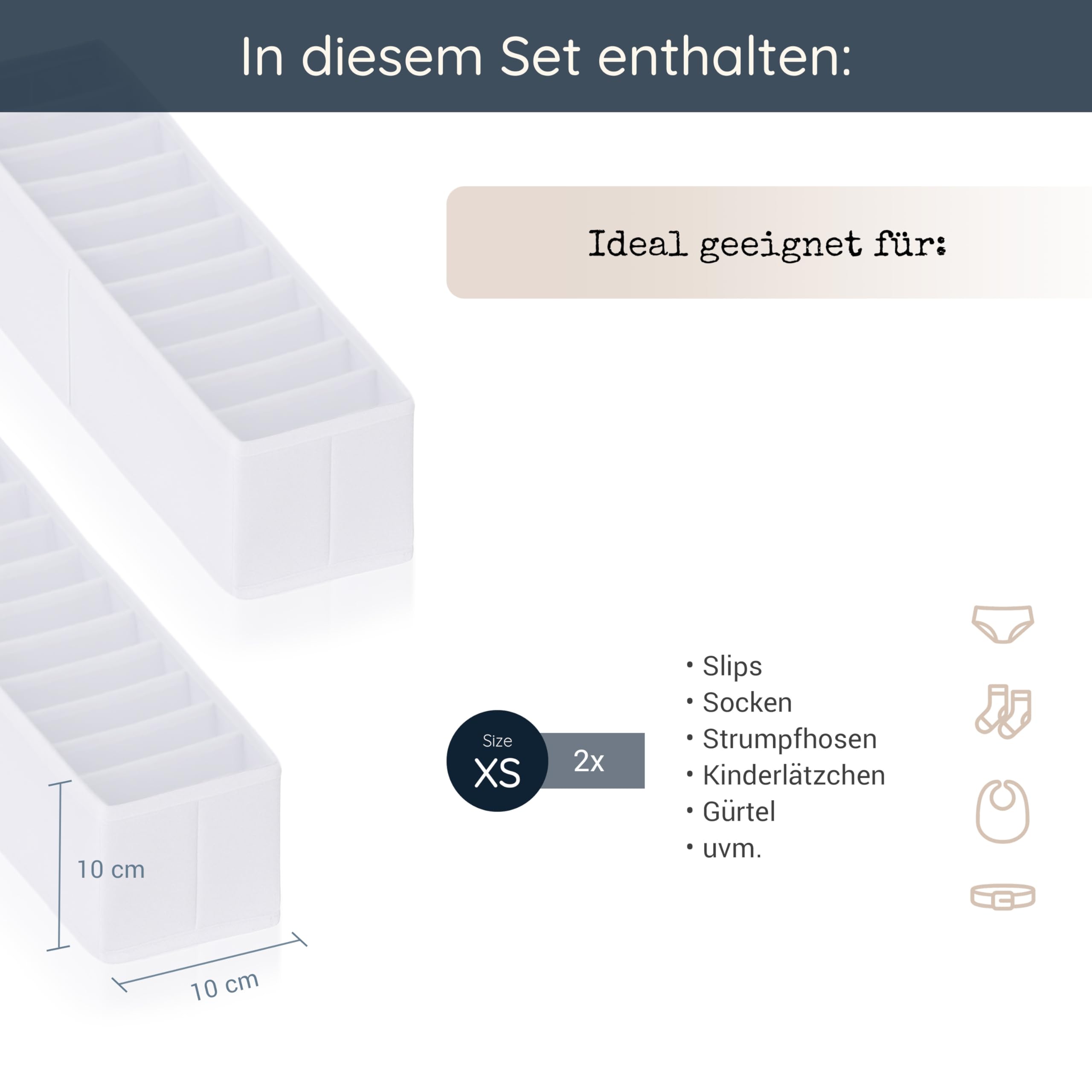 ROW&LINE® – Organizer – 11 ekstra wysokich przegródek na rzeczy niemowlęce, skarpetki i ubrania – system organizacji – wytrzymały i zmywalny – (biały) – Rozmiar: 2x XS