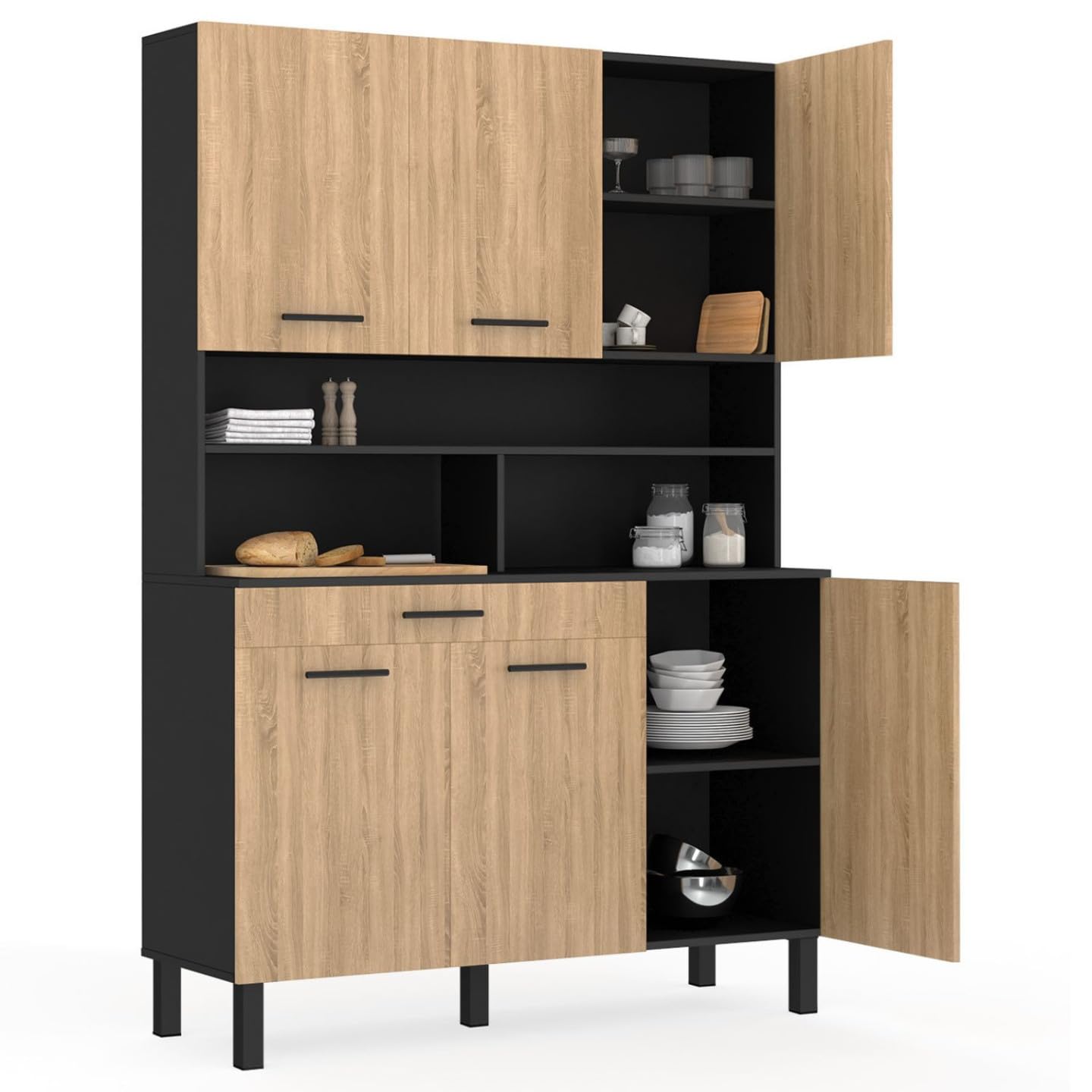 IDMarket - Buffet de Cuisine 120 cm CINA Noir et façon hêtre