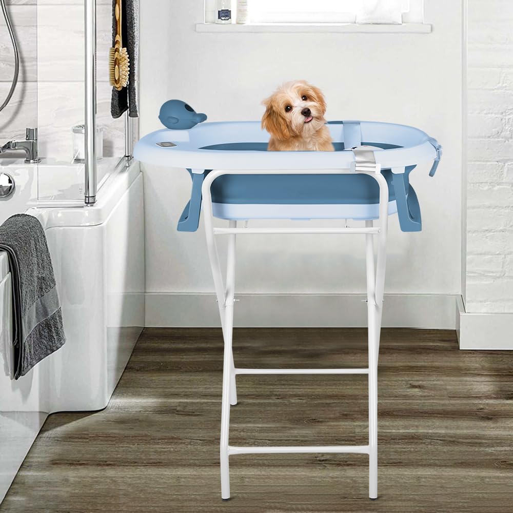 Bañera para bebés con soporte, ergonómica para bebés, con soporte, cierre compacto, organizador para padres, hasta 10 kg, Style 5, 81,5 x 48 x 21 cm, azul