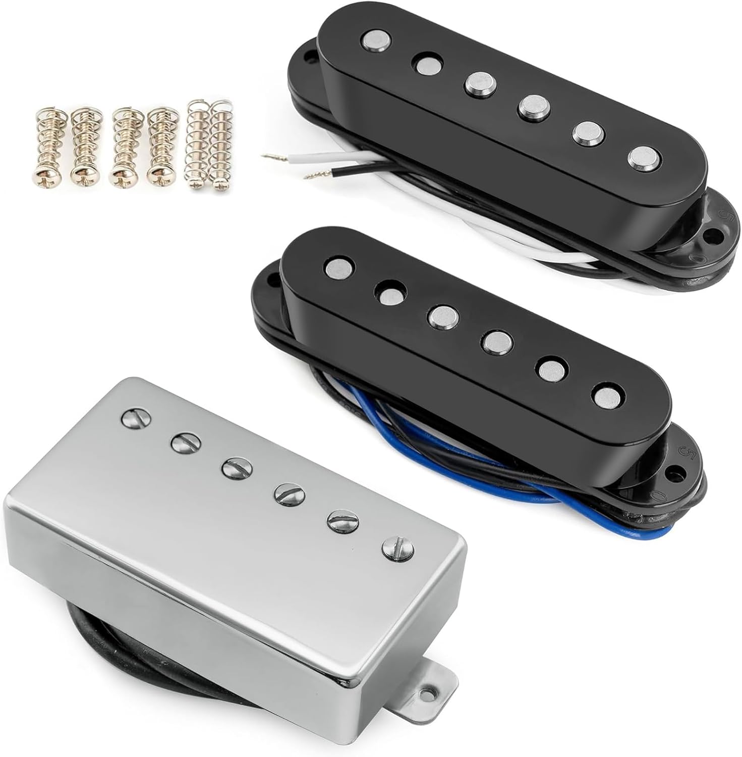 Alnico 5 Single Coil Pickup Set and Covered Humbucker ST-HSS Neck Middle Bridge Pickups for Strat Style Electric Guita (Sliver)