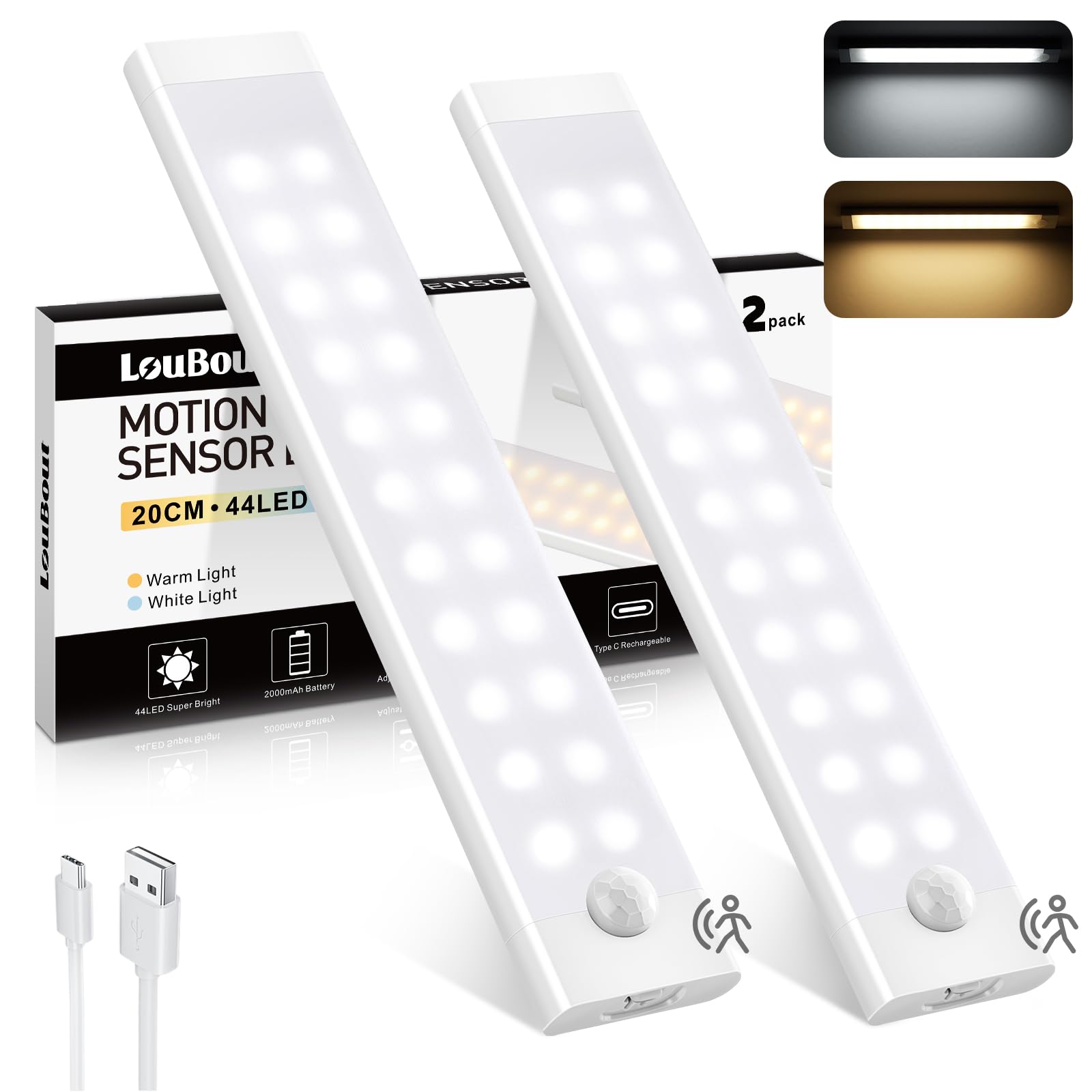 Lot De 2 Réglettes LED Rechargeables Pour Cuisine – 20cm, Détecteur De Mouvement, Télécommande – Installation Facile Sous Meuble Ou Armature