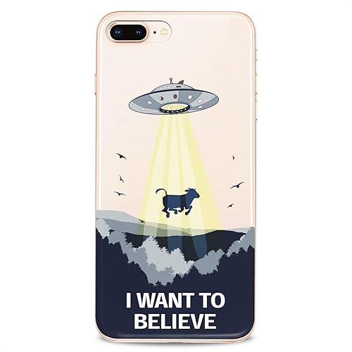 Miniatura 6 de Cavka Funda de TPU compatible con iPhone 16e 15 14 13 12 11 Pro Max Plus Mini Xs Xr X 8 7 6 5 SE Clear Animal Cow I Want Believe UFO Slim to Alien