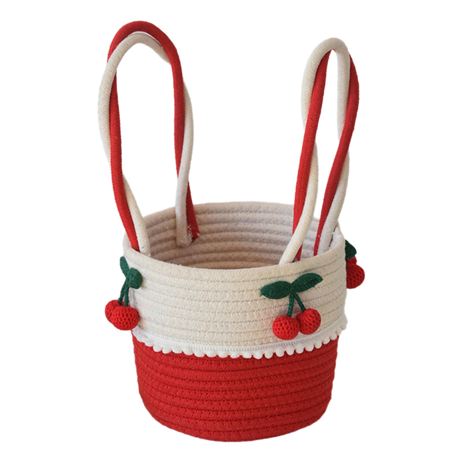 MICFENY Practical Handcraft Sturdy Cotton Rope Cherrys Designs Basket Accessory for Home Storage and Decorative Daily Use