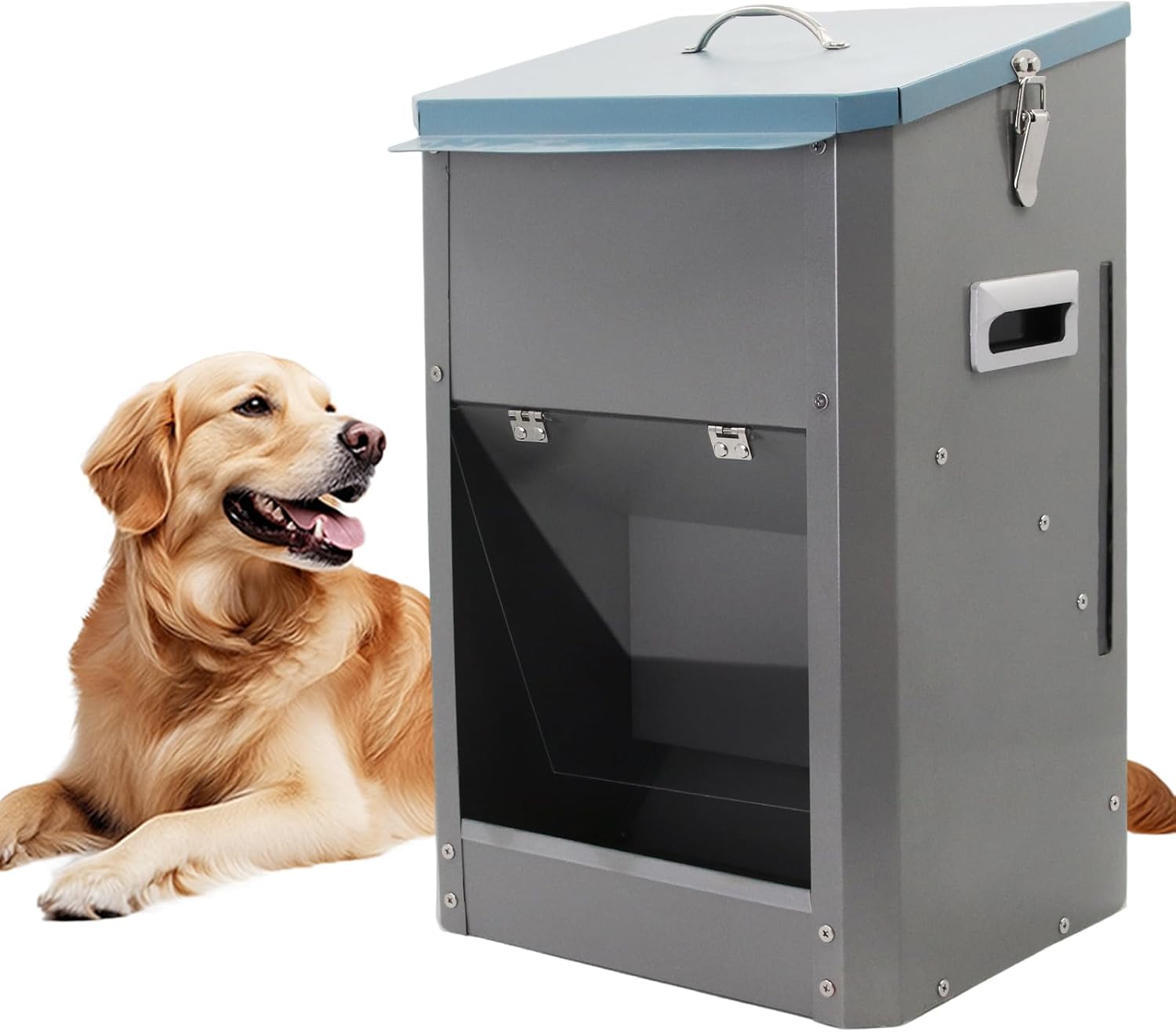 Automatic Dog Feeder with Handle,25 Pounds Large Breed Indoor or Outdoor Auto Dog Food Dispenser Galvanized Gravity Livestock Automatic Feeder