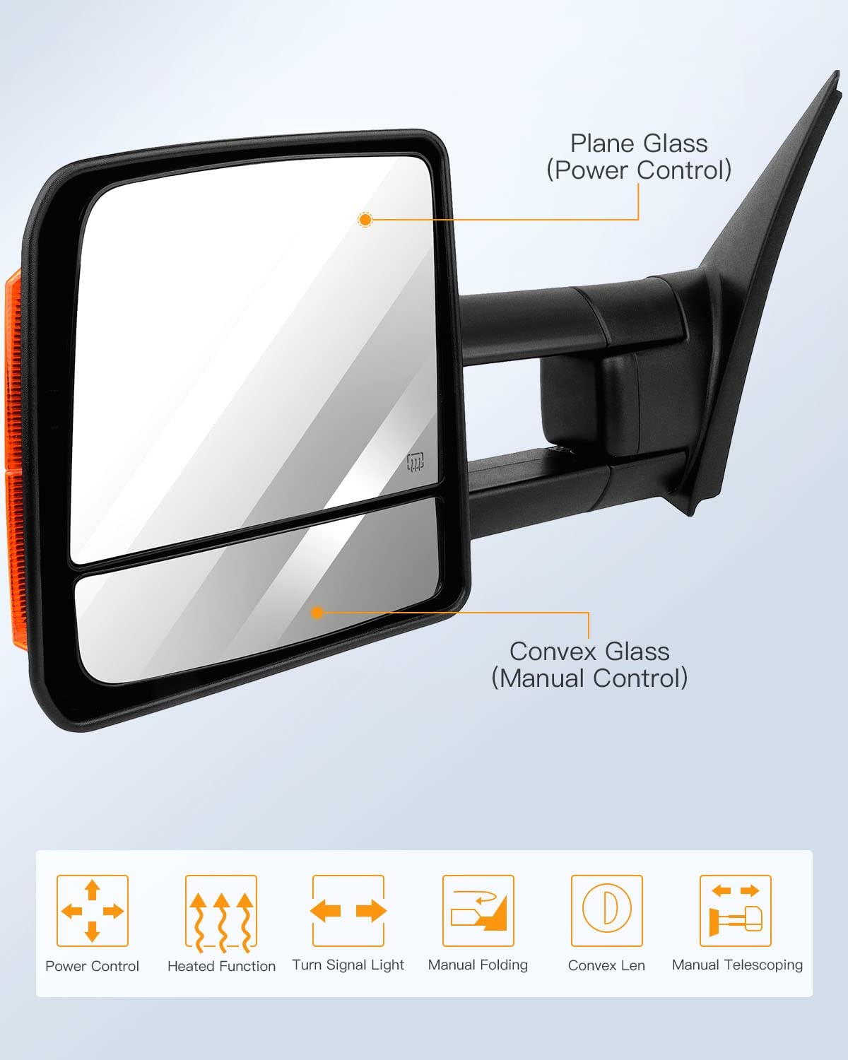 Left Side Lower Convex Towing Mirror Glass For Toyota Sequoia (2008-2017) & Tundra (2007-2017) – Manual Adjust, Easy Stick-On Replacement