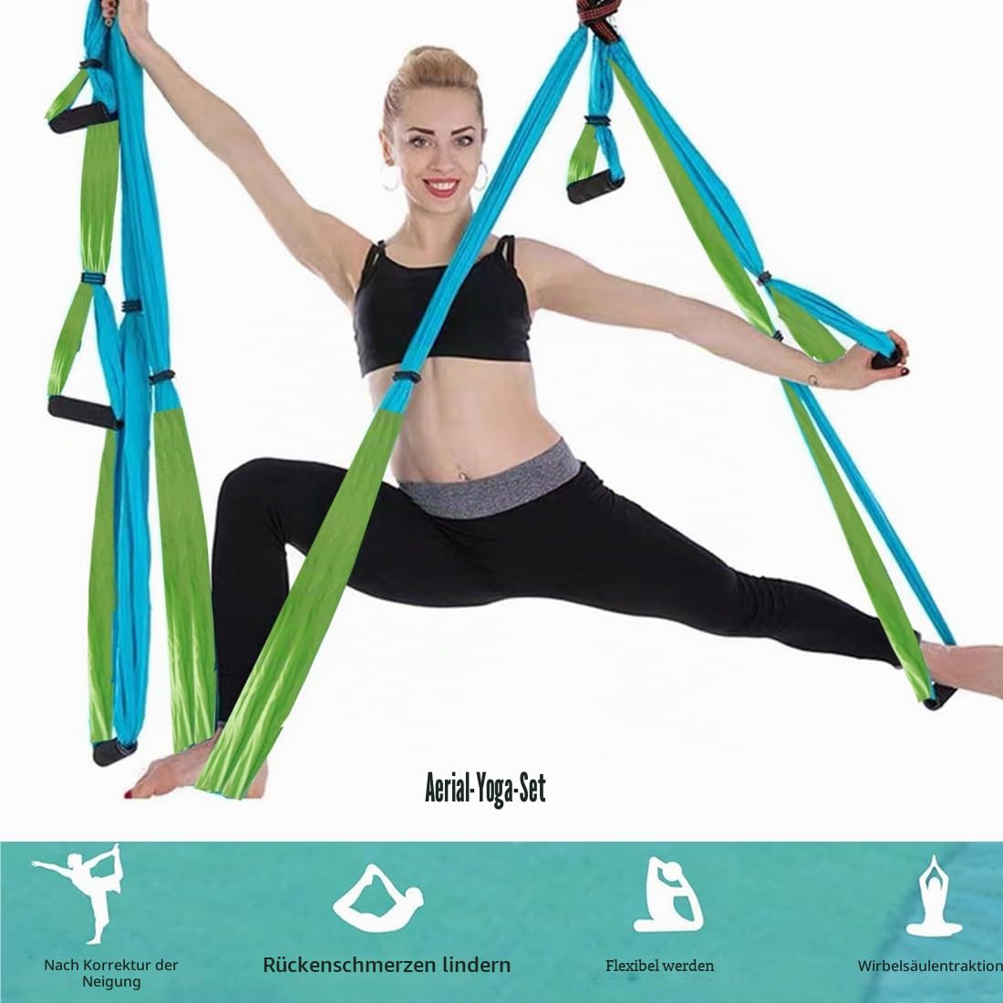 Aerial Yoga Hängematte Set, Aerial Yogatuch, Verstellbar Yoga Schaukel Tuch, Schaukeltuch, Yogatuch Zum Aufhängen für Pilates Ballett Cheerleading Gymnastik, Kapazität 200kg