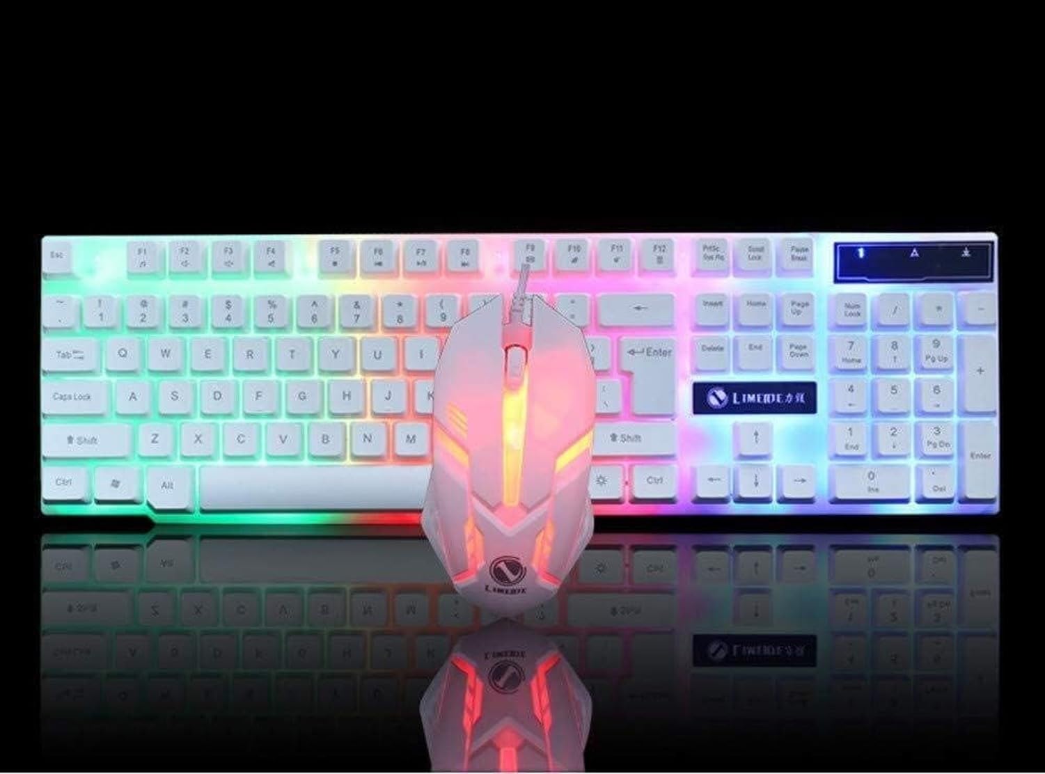 Zestaw Klawiatura i Mysz USB Podświetlane LED Dla Graczy Kolorowa Iluminacja Rainbow PC