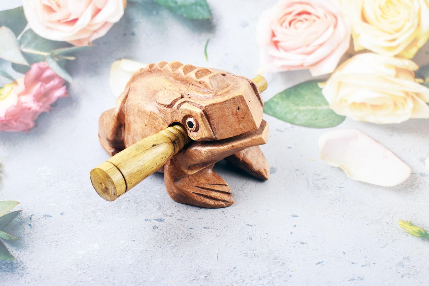 Grenouille Guiro Bloc de bois Instrument de musique Percussion Instrument de musique Taille parfaite Güiro en bois naturel (6,5 pouces - 16,5 cm)