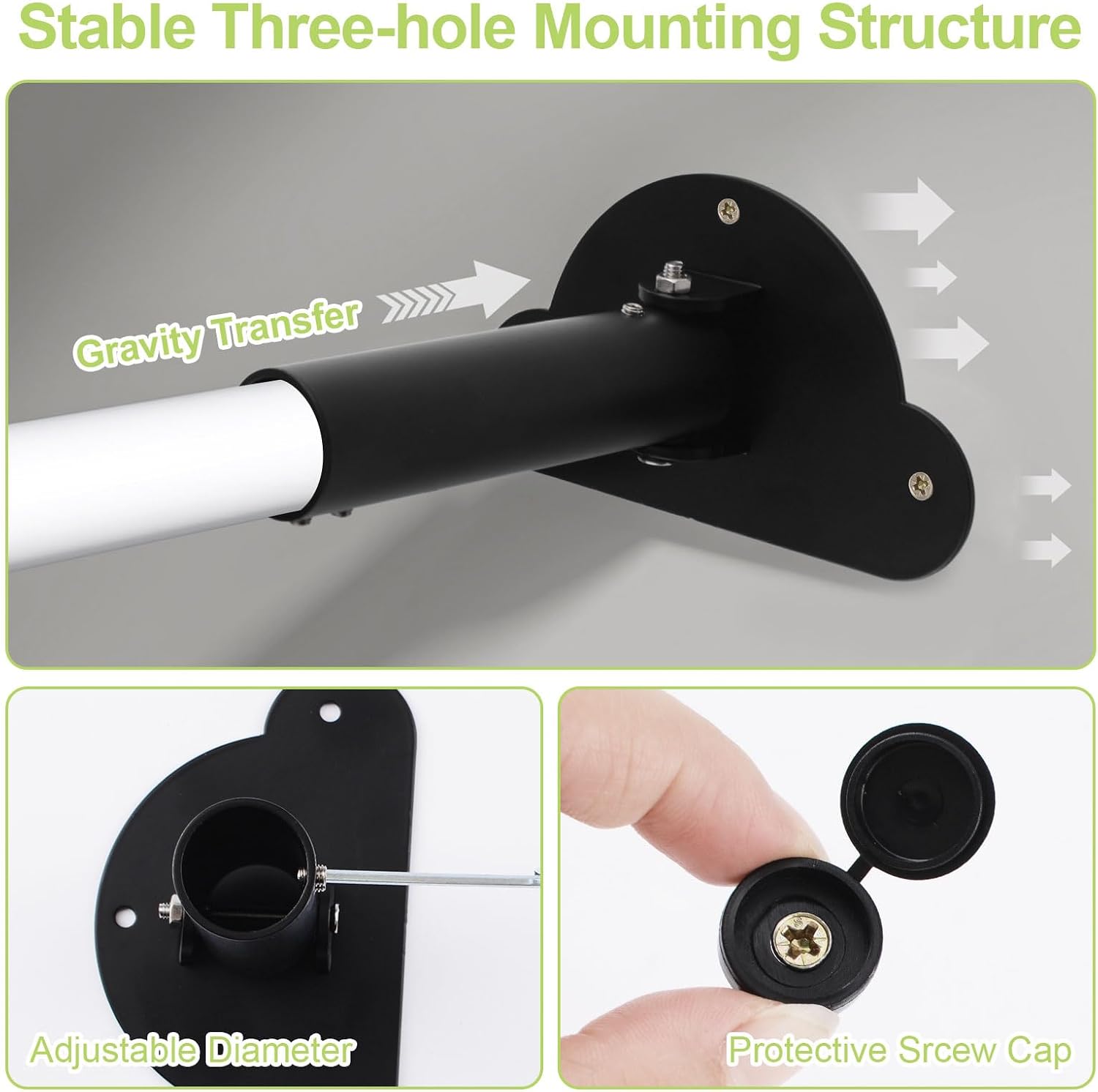 Adjustable Shower Curtain Rod Bracket 1 Pack Aluminum Alloy Shower Curtain Rod Single Swivel Flange Heavy Duty Closet Rod Bracket with Screws (Black)