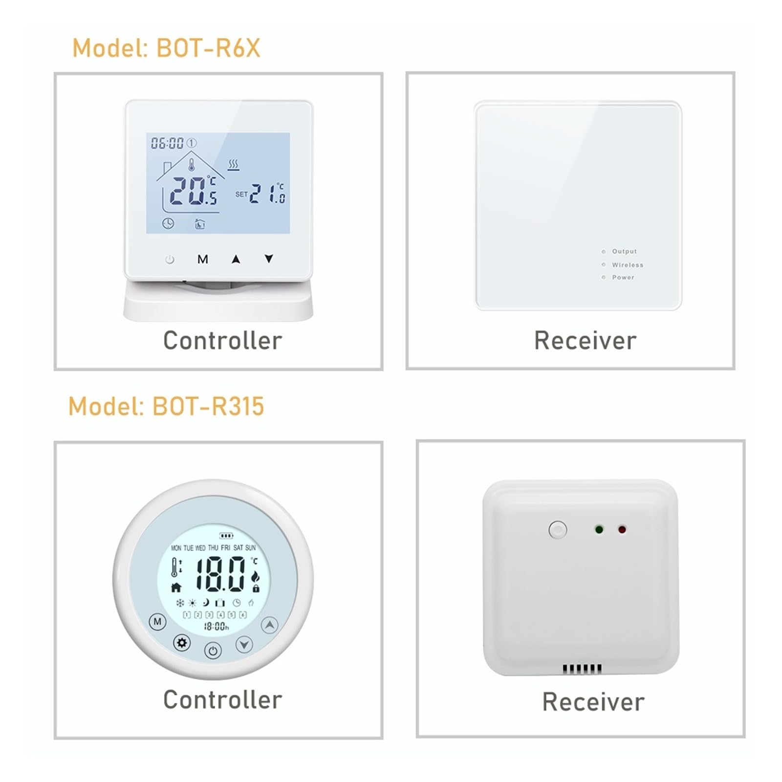 Thermostat Connecté, Thermostat sans Fil contrôleur de température Intelligent, kit d'alimentation par Batterie programmable for Le Chauffage de la chaufferie à gaz,pour la Maison(R315 (No WiFi))